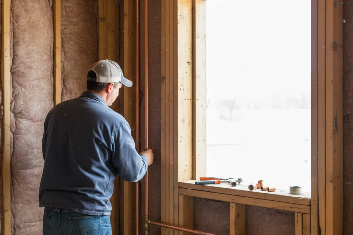 Licensed plumber running new copper supply lines in a Avilla home